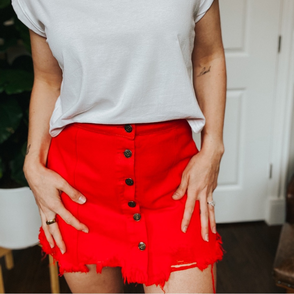 Red Denim Skirt